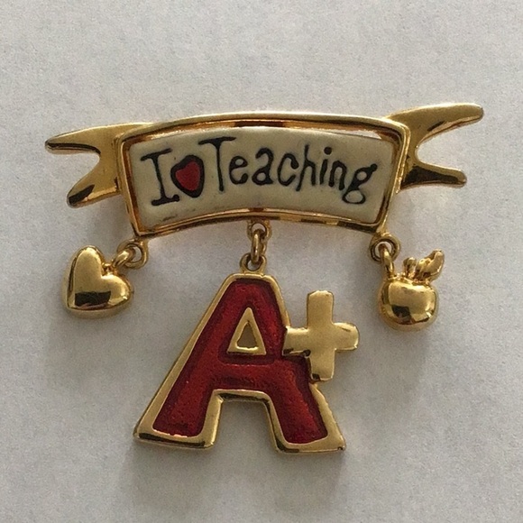 Vintage Gold and Red Metal Brooch for Educators - Picture 1 of 4